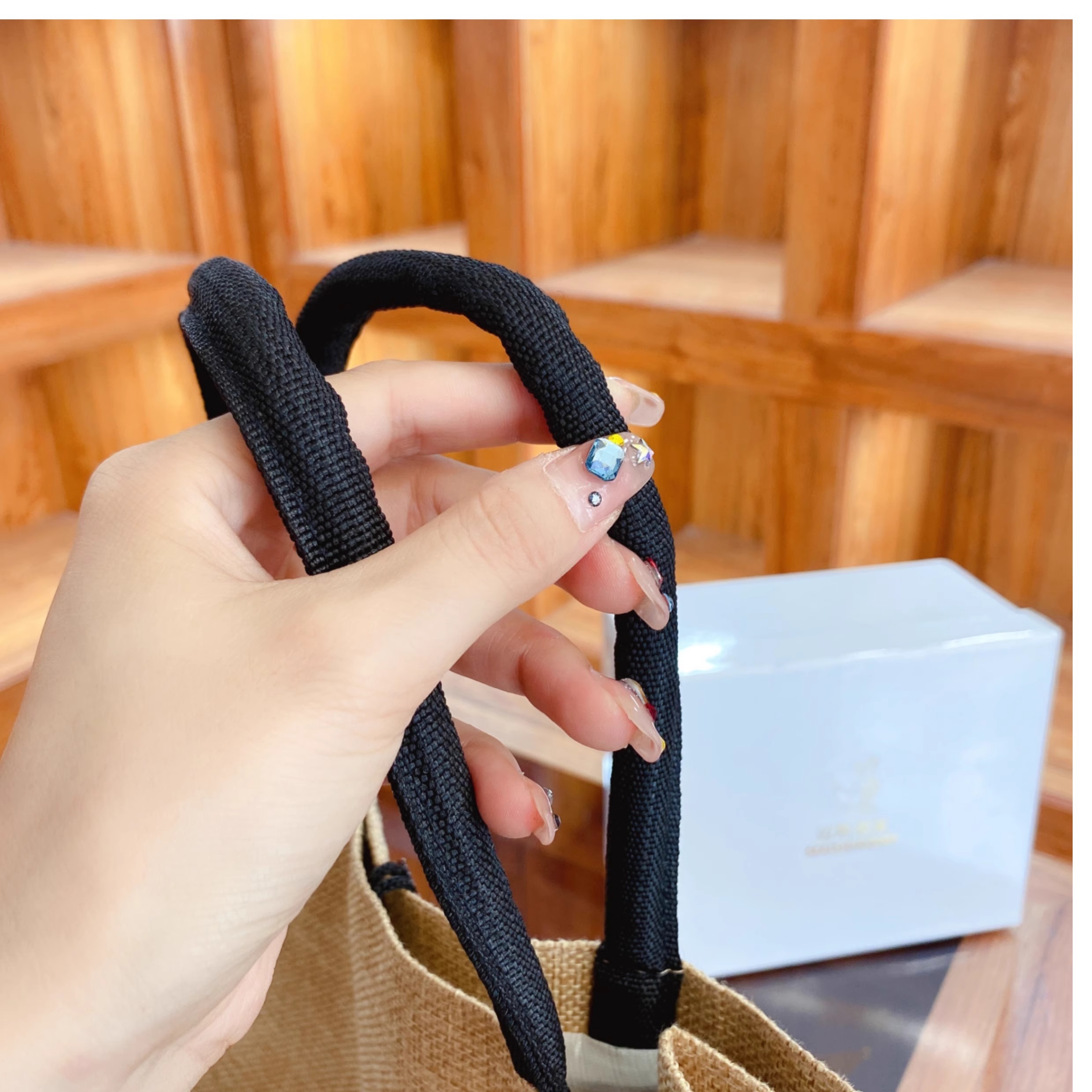 トートバッグ　レディース 幾何学模様プリント麻風大容量トートバッグ