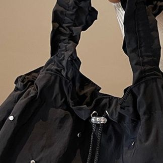 トートバッグ　レディース フリル取っ手スタッズ付き大容量トートバッグ