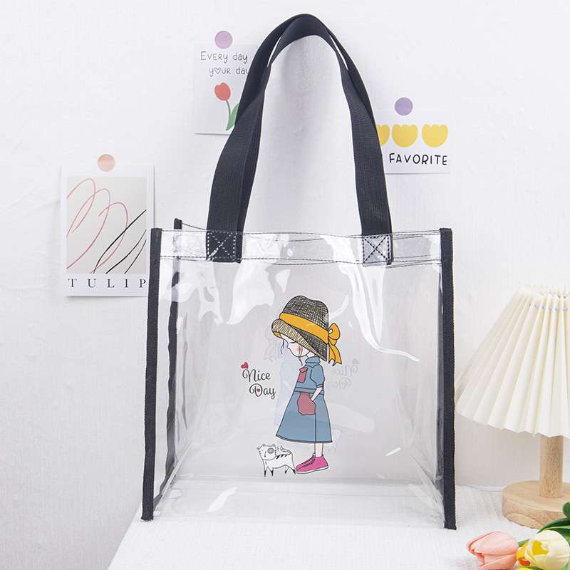 トートバックレディース かわいい絵柄付き透明トートバッグ