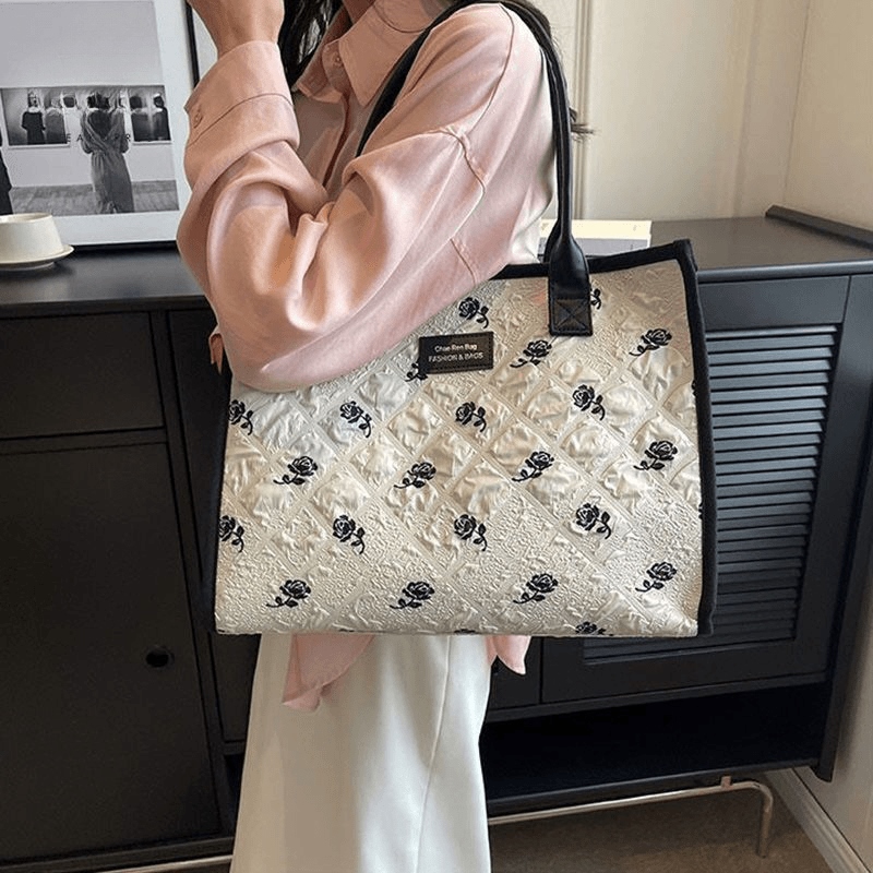 トートバッグ　レディース 薔薇柄刺繍レース大容量通勤通学バッグ