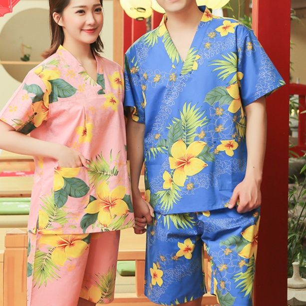 サウナグッズに最適！花柄ピンク甚平セット