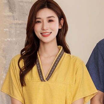 サウナグッズ 和風襟飾り付き上下セット半袖サウナウェア