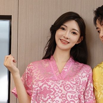 サウナグッズ 背中開き和風柄サテンサウナ上下セット