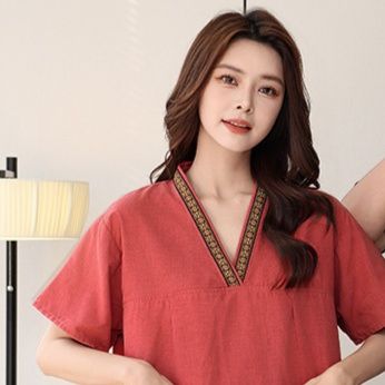 サウナグッズ 天然綿麻混紡半袖上下セットサウナウェア