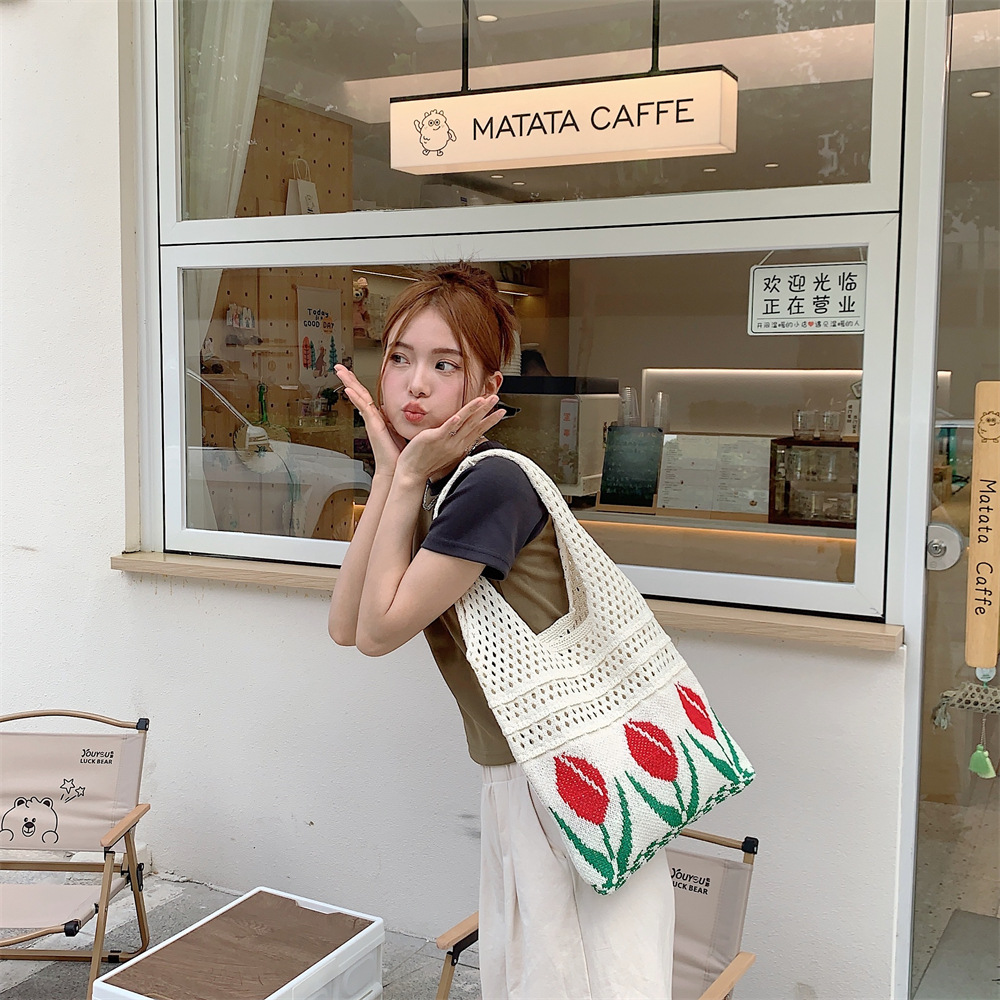 サウナグッズ サウナバッグ レディース 鍵編み 花柄 肩掛け ニット