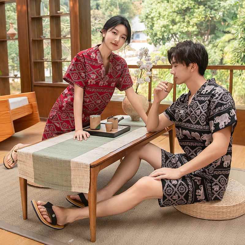 サウナグッズ 和風象柄甚平風サウナウェア上下組