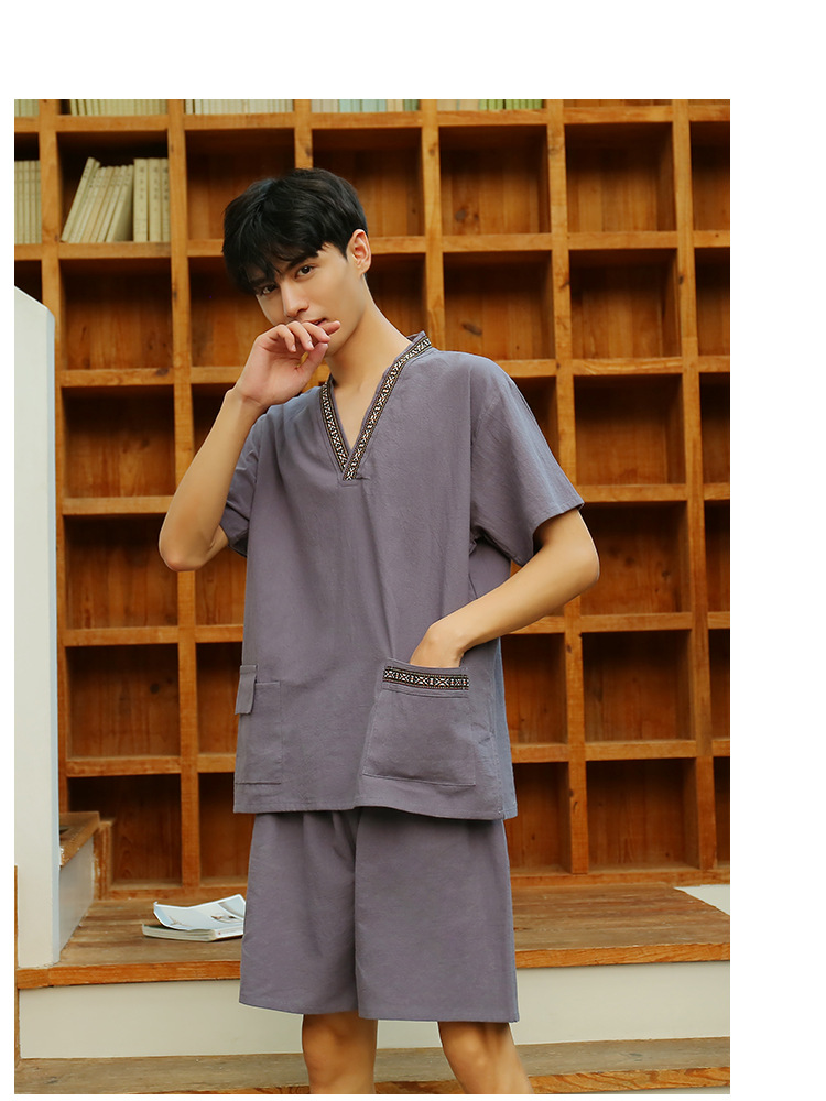 サウナグッズ 民族柄刺繍入り半袖上下セットサウナウェア