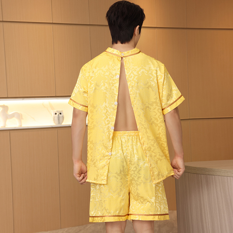 サウナグッズ 背中開き和風柄サテンサウナ上下セット