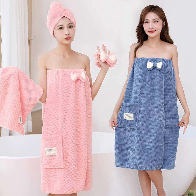 サウナグッズ 可愛いリボン付き巻きタオルセット