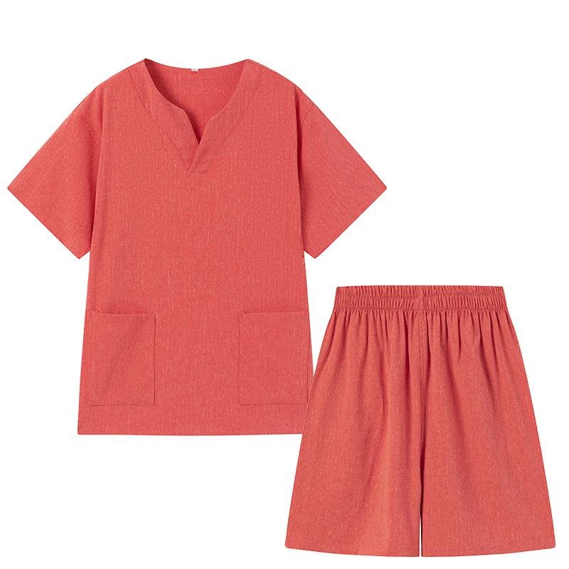 サウナグッズ 天竺綿上下セット半袖襟付き上着短パン付き