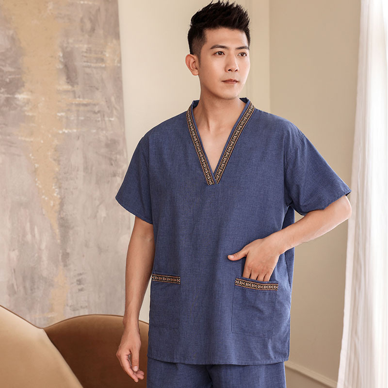 サウナグッズ 和風襟飾り付き上下セット半袖サウナウェア