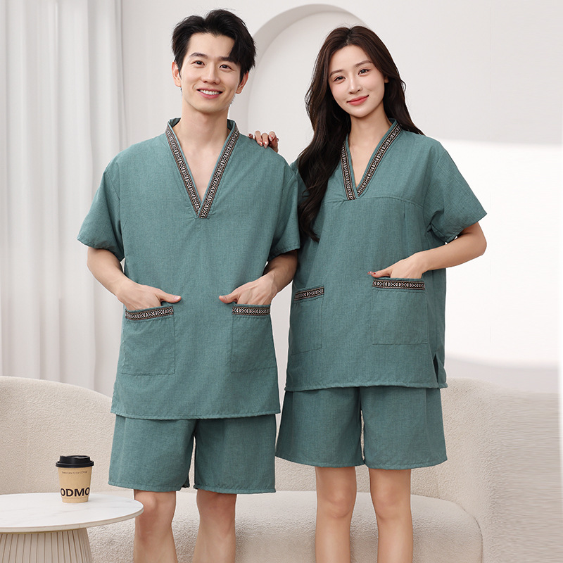 サウナグッズ 民族柄襟飾り上下セット半袖サウナウェア