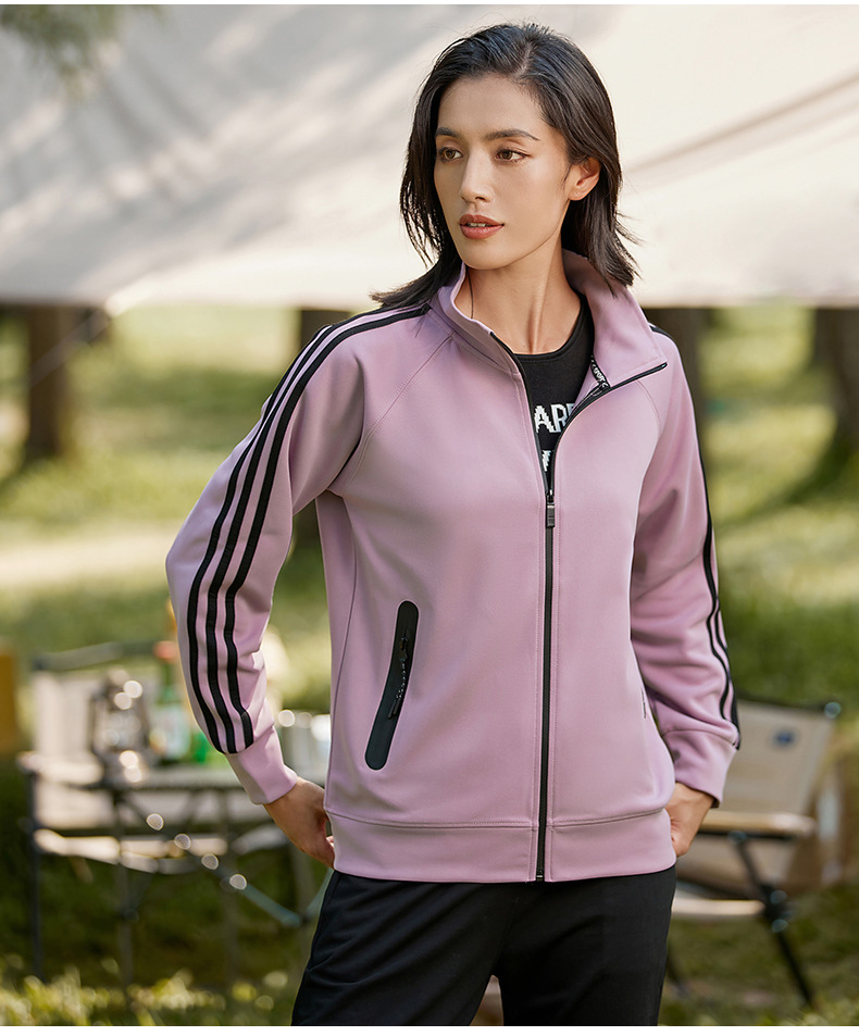 トラックジャケット ジャージ三本線デザイン立ち襟ユニセックストラックジャケット