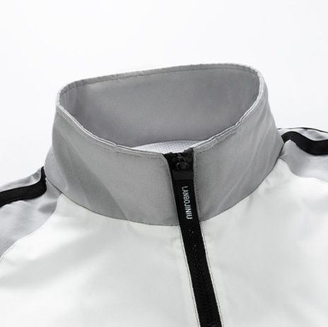 トラックジャケット ナイロン 幾何学模様ライン入りトラックジャケット