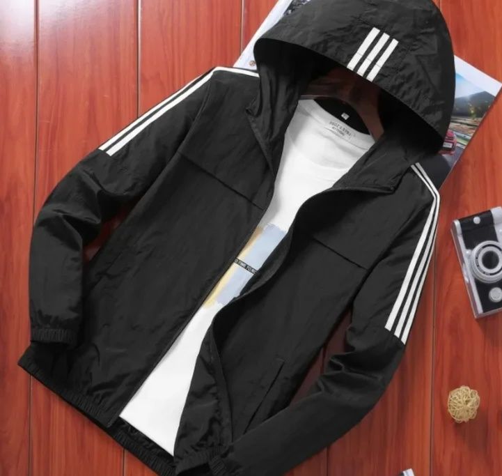 トラックジャケット ナイロン 三本線フード付きナイロンウインドブレーカー