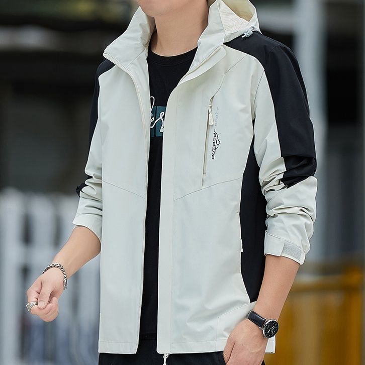 トラックジャケット 軽量防風フード付き配色切替トラックジャケット