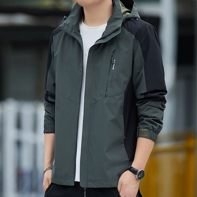 トラックジャケット 軽量防風フード付き配色切替トラックジャケット