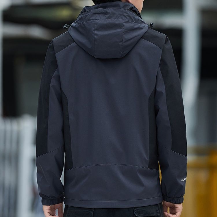 トラックジャケット 軽量防風フード付き配色切替トラックジャケット