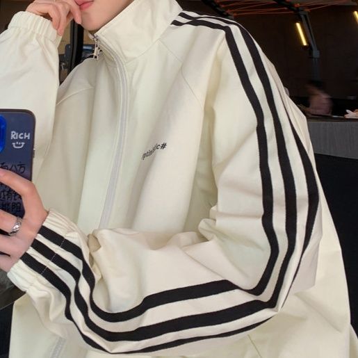 トラックジャケット 三本線サイドテープ立ち襟ジップアップジャージ