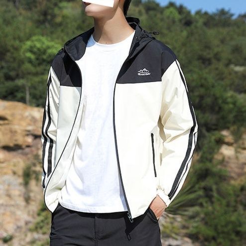 トラックジャケット 山岳風配色切り替えフード付きトラックジャケット