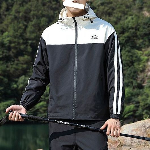 トラックジャケット 山岳風配色切り替えフード付きトラックジャケット