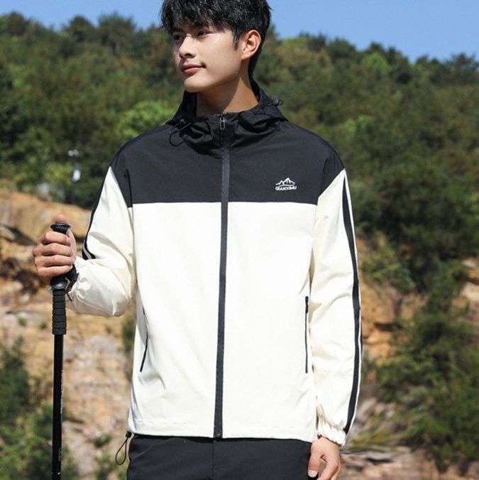 トラックジャケット 山岳風配色切り替えフード付きトラックジャケット