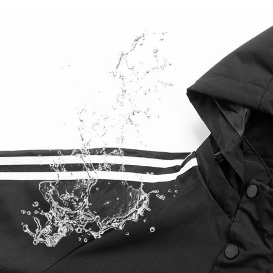 トラックジャケット 三本線袖ライン入りフード付きナイロンジャケット