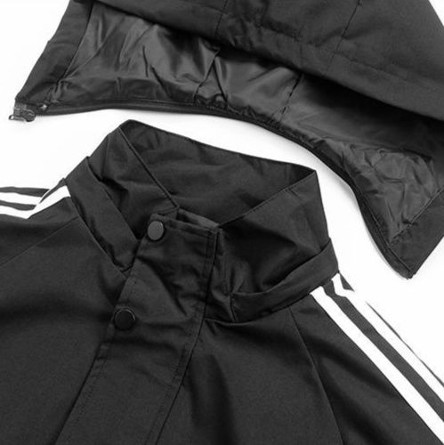 トラックジャケット 三本線袖ライン入りフード付きナイロンジャケット