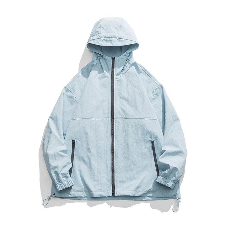 トラックジャケット 軽量撥水フード付きナイロンジップアップトラックジャケット