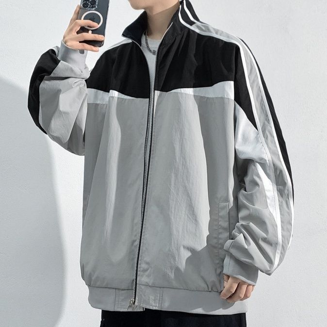 トラックジャケット 配色切り替えデザイン立ち襟ジップアップトラックジャケット