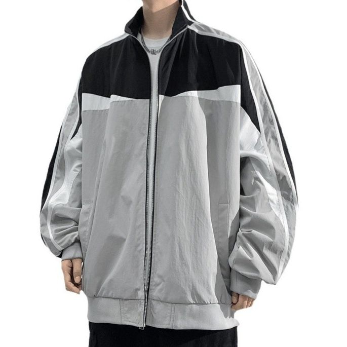 トラックジャケット 配色切り替えデザイン立ち襟ジップアップトラックジャケット