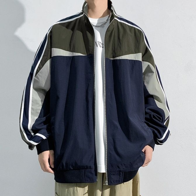 トラックジャケット 配色切り替えデザイン立ち襟ジップアップトラックジャケット
