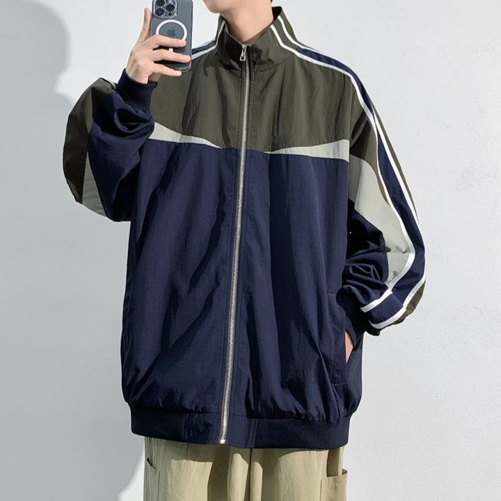トラックジャケット 配色切り替えデザイン立ち襟ジップアップトラックジャケット
