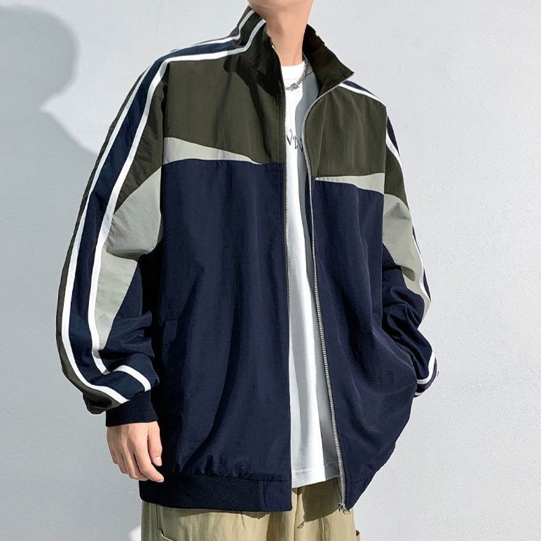 トラックジャケット 配色切り替えデザイン立ち襟ジップアップトラックジャケット