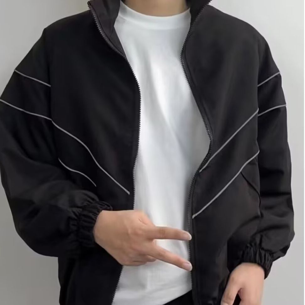 トラックジャケットナイロン リフレクターライン入りナイロントラックジャケット