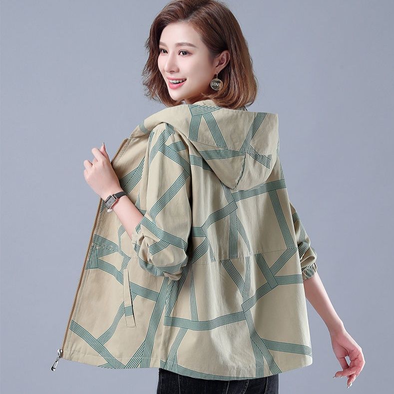 トラックジャケット 幾何学模様フード付きナイロントラックジャケット