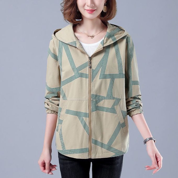 トラックジャケット 幾何学模様フード付きナイロントラックジャケット