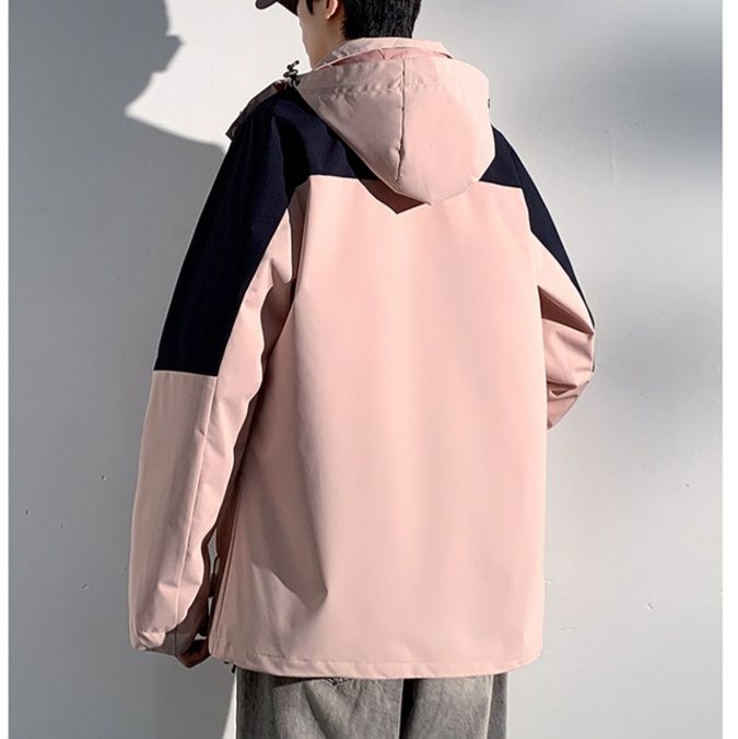 トラックジャケット 配色切替デザインフード付きナイロントラックジャケット