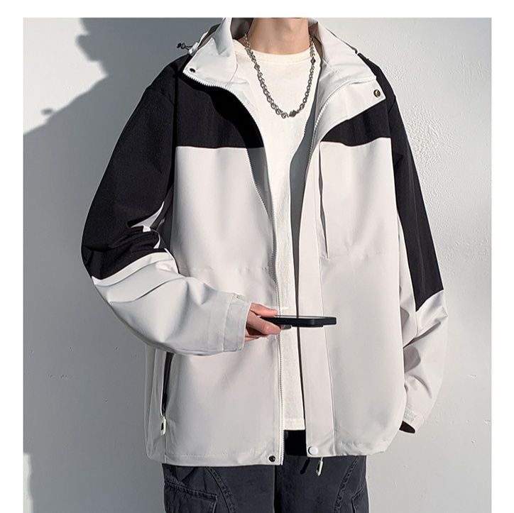 トラックジャケット 配色切替デザインフード付きナイロントラックジャケット