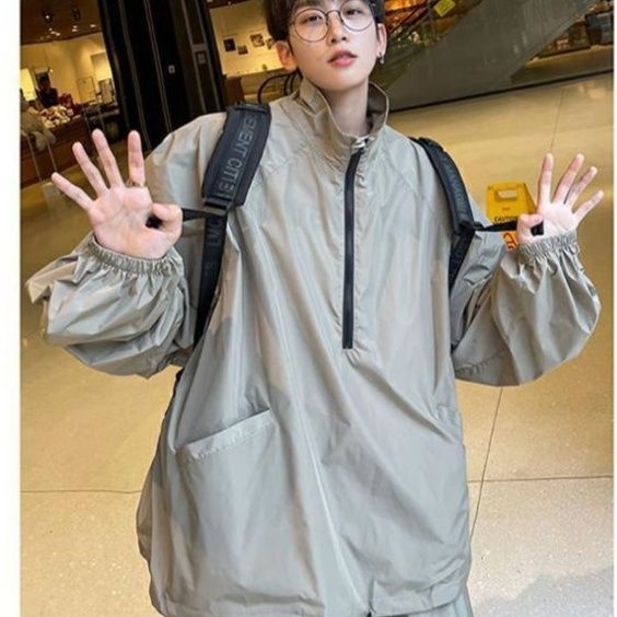 トラックジャケット ハーフジップ開閉式ゆったりシルエットトラックジャケット