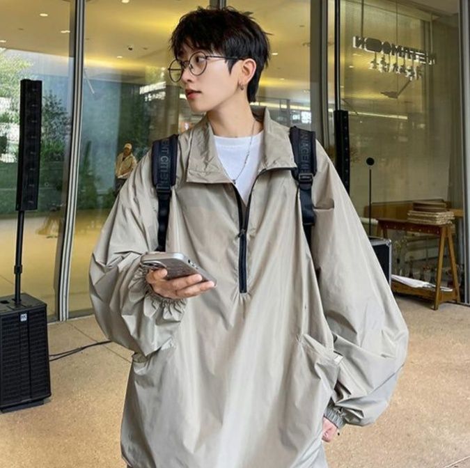 トラックジャケット ハーフジップ開閉式ゆったりシルエットトラックジャケット