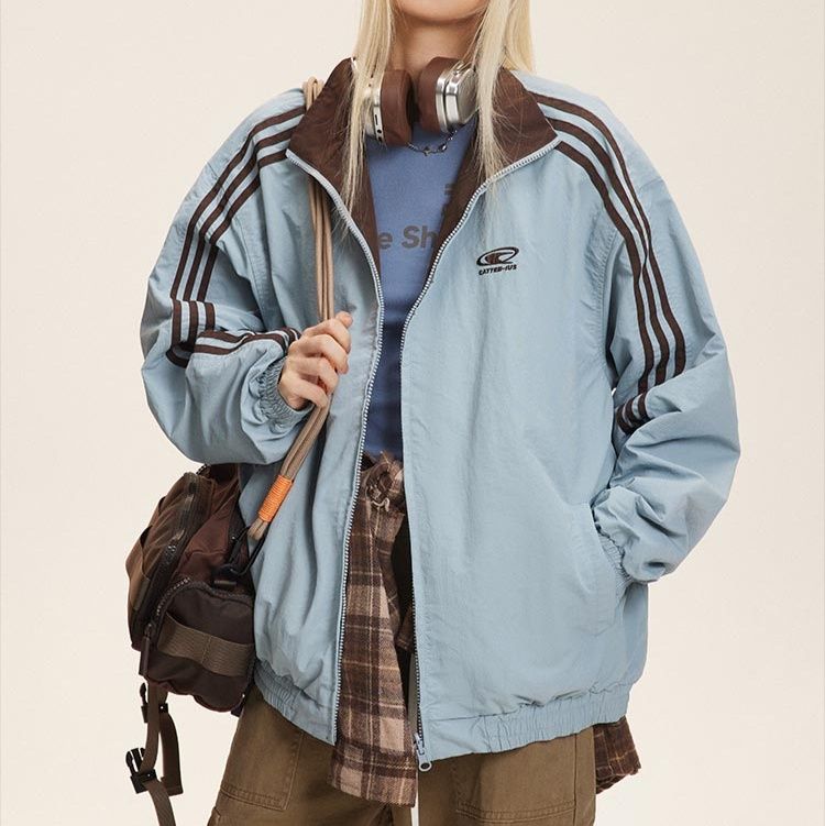 三本線配色リバーシブルナイロントラックジャケット男女兼用