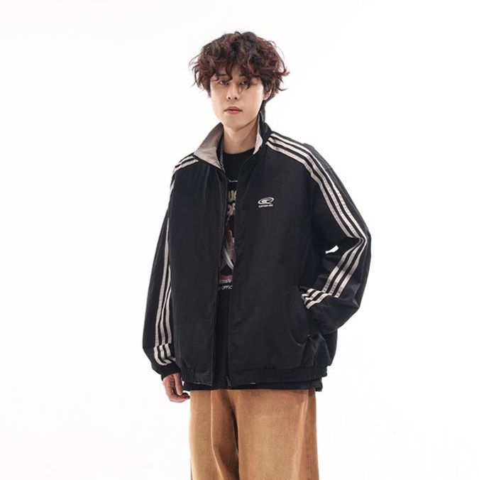 三本線配色リバーシブルナイロントラックジャケット男女兼用