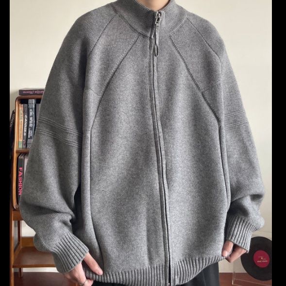 トラックジャケット 立体切り替えデザインジップアップニットジャケット