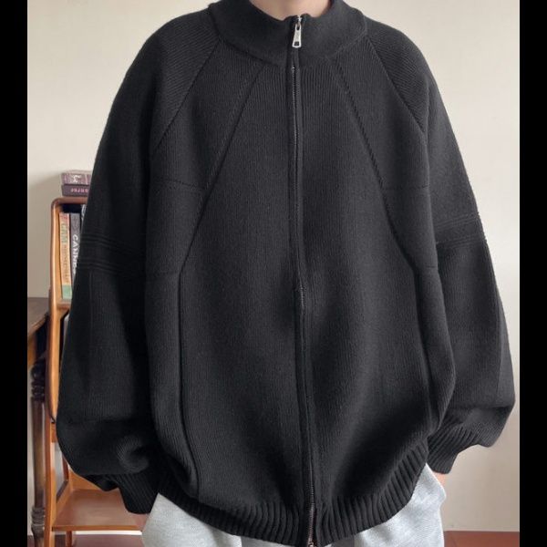 トラックジャケット 立体切り替えデザインジップアップニットジャケット
