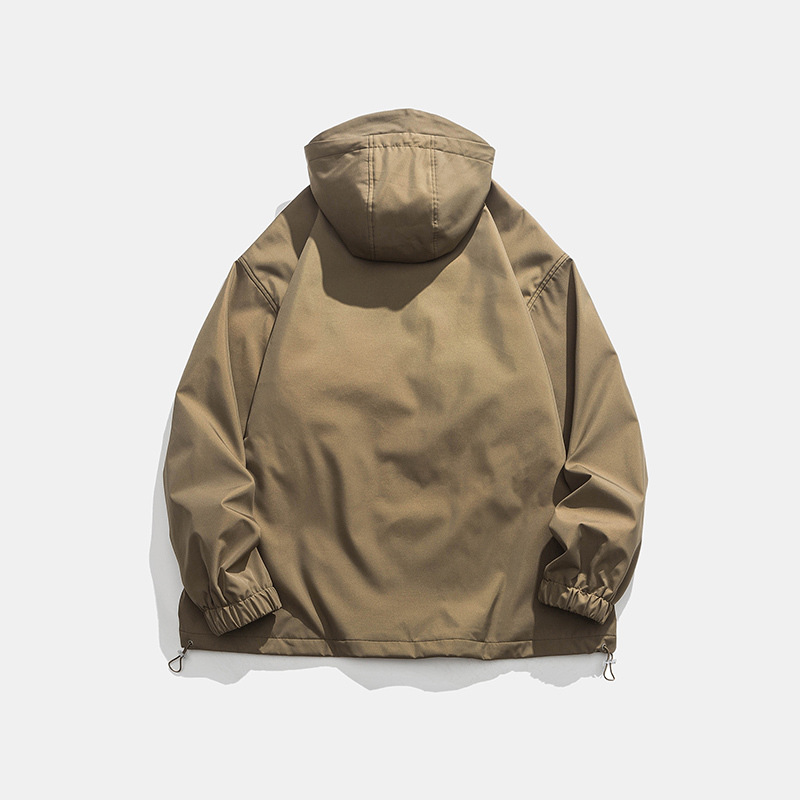 トラックジャケット 軽量撥水フード付きナイロンジップアップトラックジャケット