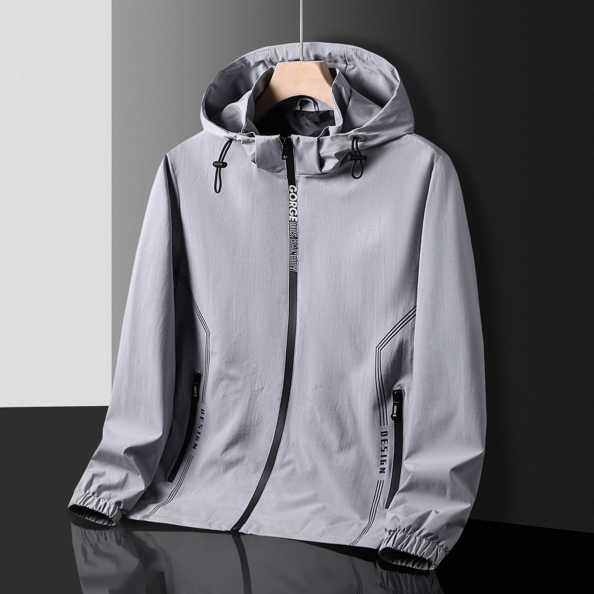 トラックジャケット フード付きスポーティージップアップブルゾン