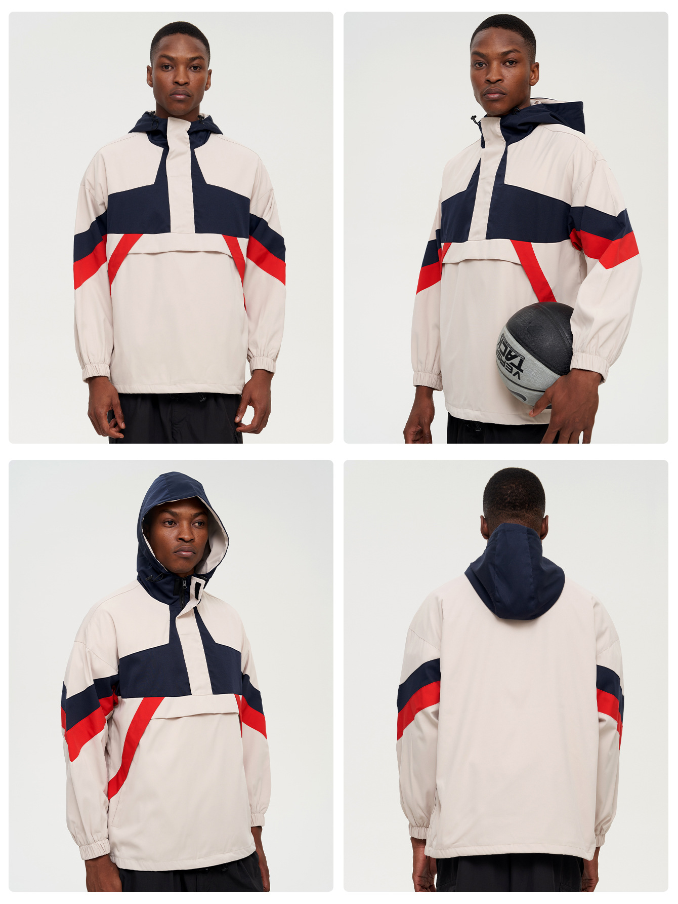 トラックジャケット ナイロン フード付き幾何学模様プルオーバートラックジャケット