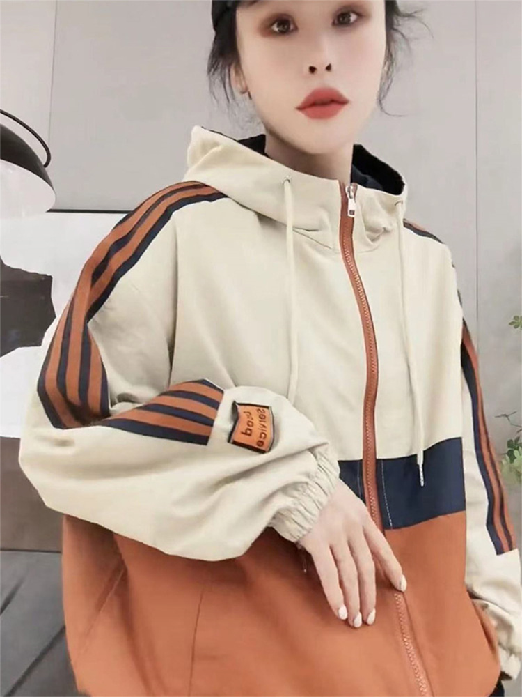 トラックジャケット 配色切替フード付きナイロン運動上着