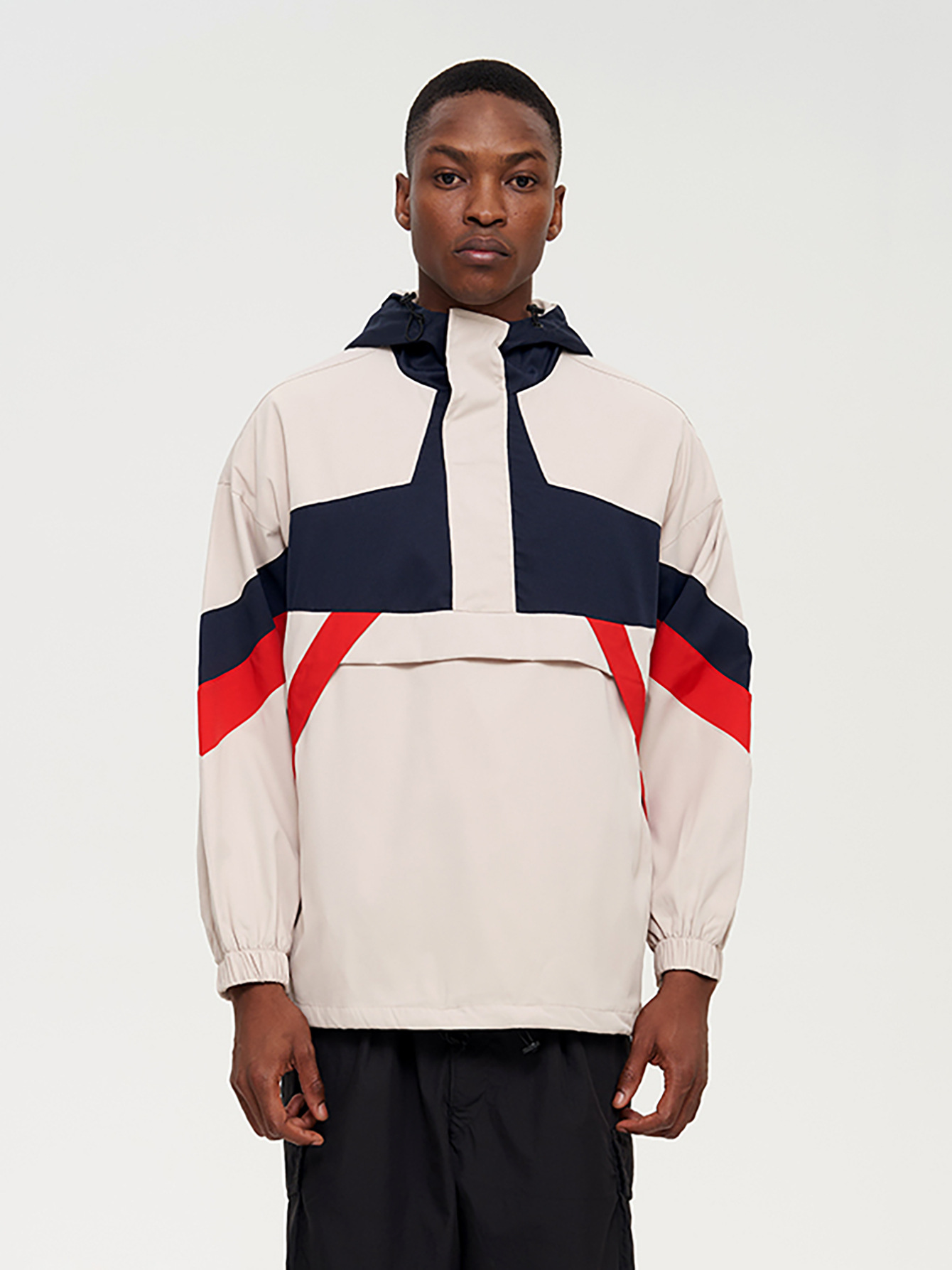 トラックジャケット ナイロン フード付き幾何学模様プルオーバートラックジャケット